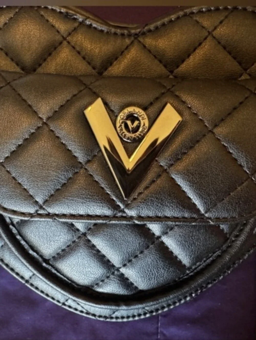 Valentino Orlandi Black Quilted Heart Crossbody NWT